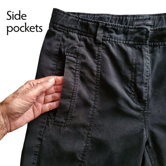 EILEEN FISHER Tencel Twill Tapered Relaxed Ankle Button Cuffed Utility Black XS - Picture 6 of 13